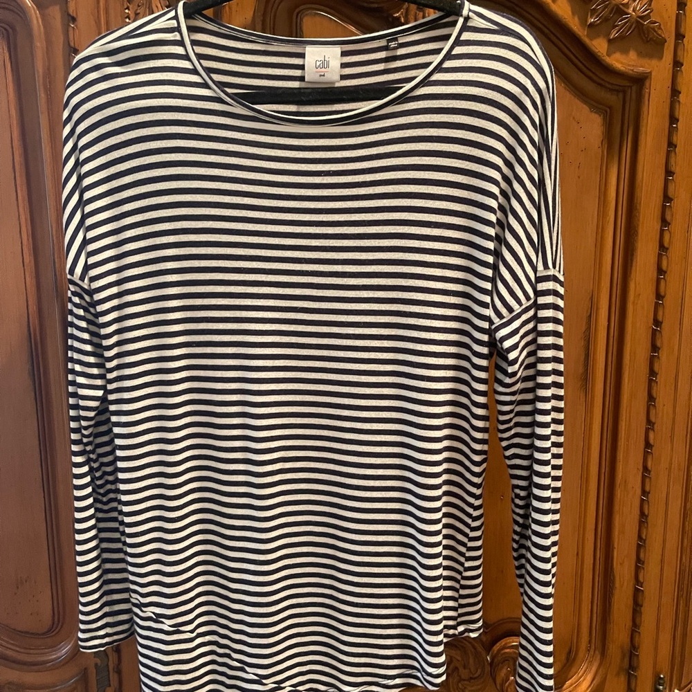 CAbi Navy and White Striped Top